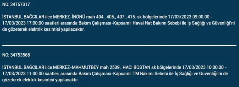 17 MART İstanbul'da 8 saat elektrik kesintisi... İstanbul'un hangi ilçelerinde elektrik kesilecek? Elektrik ne zaman gelecek? 6