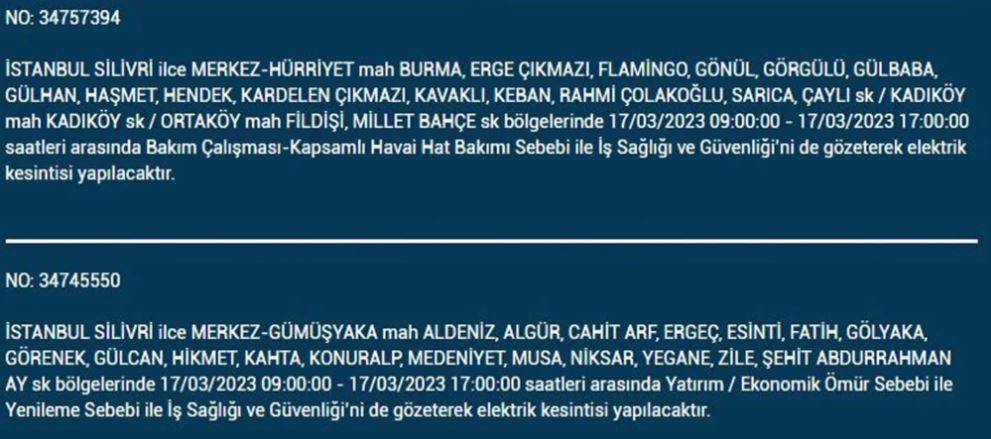 17 MART İSTANBUL ELEKTRİK KESİNTİSİ LİSTESİ! İstanbul'da yarın hangi ilçelerde elektrikler kesilecek? Mahalle mahalle kesinti 31