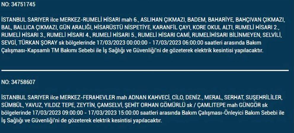 17 MART İstanbul'da 8 saat elektrik kesintisi... İstanbul'un hangi ilçelerinde elektrik kesilecek? Elektrik ne zaman gelecek? 30