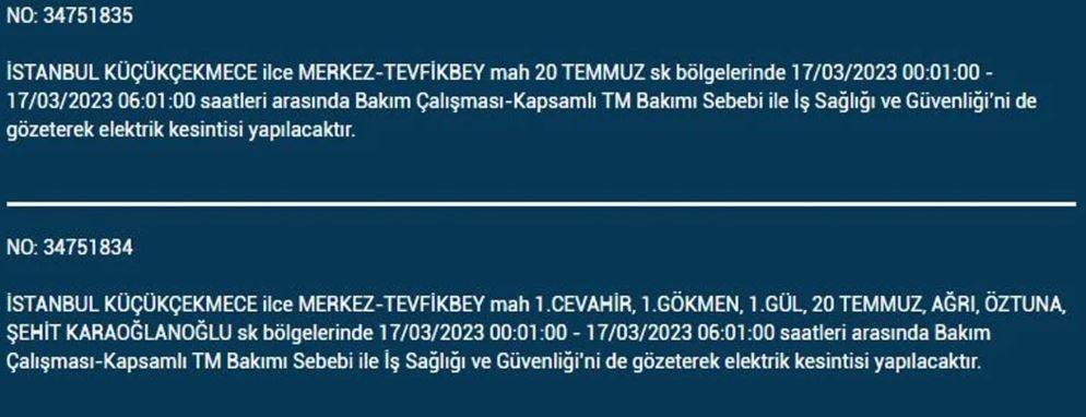 17 MART İstanbul'da 8 saat elektrik kesintisi... İstanbul'un hangi ilçelerinde elektrik kesilecek? Elektrik ne zaman gelecek? 32