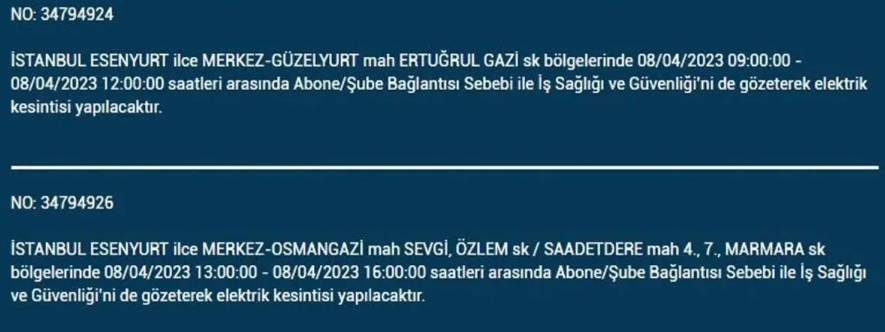 BEDAŞ paylaştı: İstanbullular dikkat! İşte yarın elektrik kesintisi yaşanacak ilçeler 23