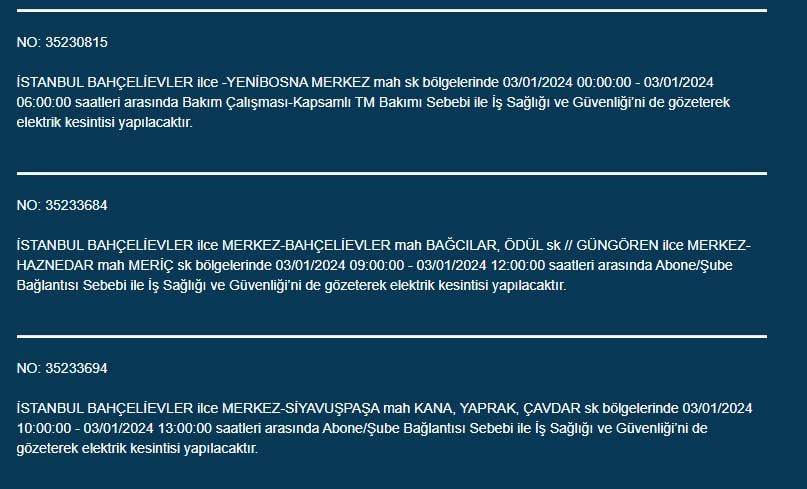 BEDAŞ Paylaştı: İstanbul'da Bugün Bu İlçelerde Elektrikler Kesilecek! 7