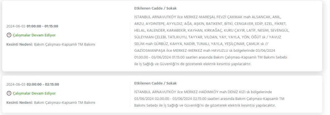 İstanbul 3 Haziran Pazartesi Elektrik Kesintisi Yaşanacak İlçeler 3