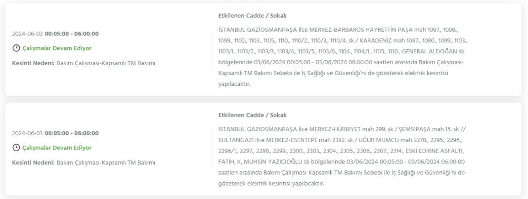 İstanbul 3 Haziran Pazartesi Elektrik Kesintisi Yaşanacak İlçeler 23