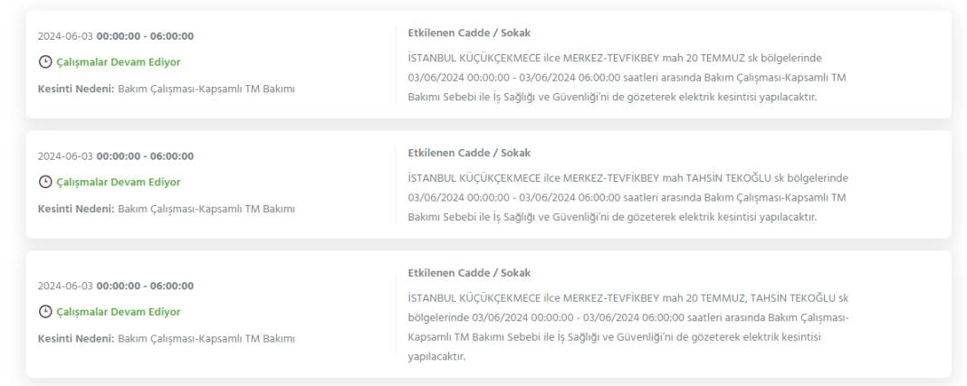İstanbul 3 Haziran Pazartesi Elektrik Kesintisi Yaşanacak İlçeler 24