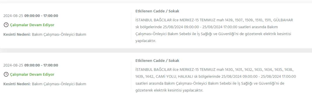 İstanbul'da yarın 25 Ağustos Pazar elektrik kesintisi yaşanacak ilçeler 5