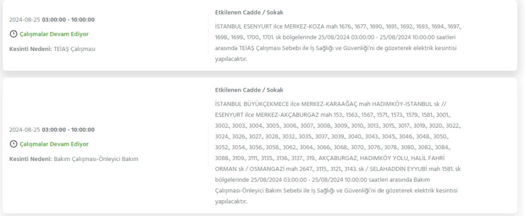 İstanbul'da yarın 25 Ağustos Pazar elektrik kesintisi yaşanacak ilçeler 9