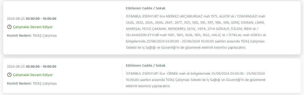 İstanbul'da yarın 25 Ağustos Pazar elektrik kesintisi yaşanacak ilçeler 10