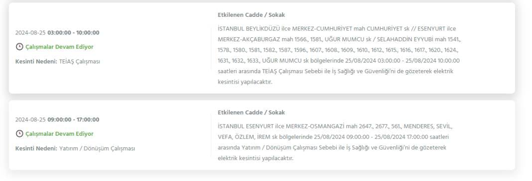 İstanbul'da yarın 25 Ağustos Pazar elektrik kesintisi yaşanacak ilçeler 12