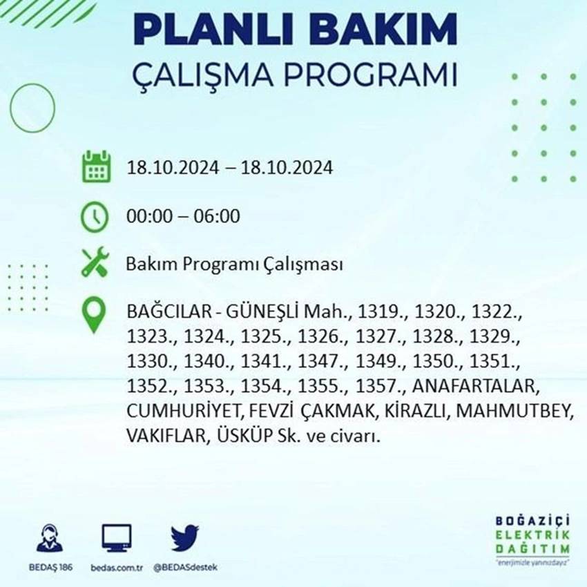 İstanbul'da büyük elektrik kesintisi. 17 ilçe karanlığa gömülecek 53