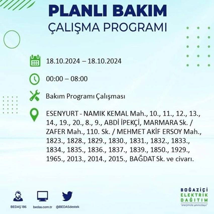 İstanbul'da büyük elektrik kesintisi. 17 ilçe karanlığa gömülecek 52