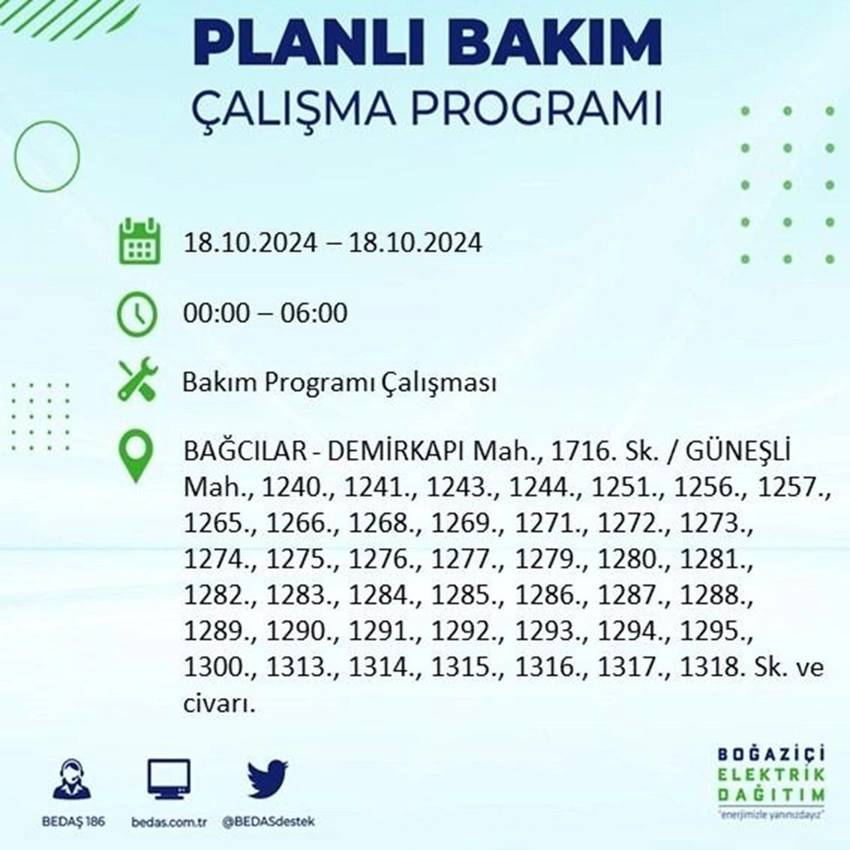 İstanbul'da büyük elektrik kesintisi. 17 ilçe karanlığa gömülecek 50