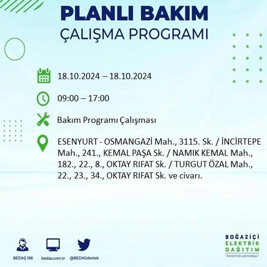 İstanbul'da büyük elektrik kesintisi. 17 ilçe karanlığa gömülecek 21