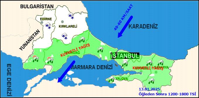 Kar Marmara’da başladı. Meteoroloji İstanbul tahminini saat vererek açıkladı 7