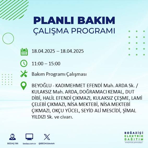BEDAŞ duyurdu: 18 Nisan'da İstanbul’un bu ilçelerinde elektrikler kesilecek! 50