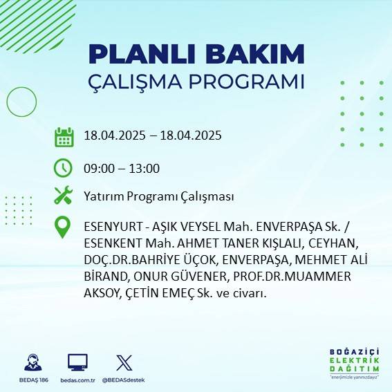 BEDAŞ duyurdu: 18 Nisan'da İstanbul’un bu ilçelerinde elektrikler kesilecek! 40