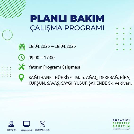 BEDAŞ duyurdu: 18 Nisan'da İstanbul’un bu ilçelerinde elektrikler kesilecek! 24
