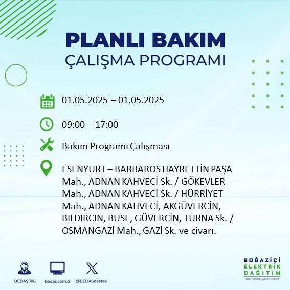 BEDAŞ açıkladı: İşte İstanbul'da yarın elektrik kesintisi yaşanacak ilçeler 5