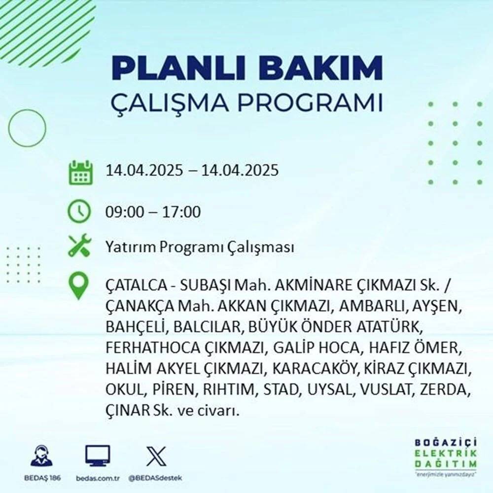 BEDAŞ duyurdu: 23 ilçede elektrik olmayacak! 64