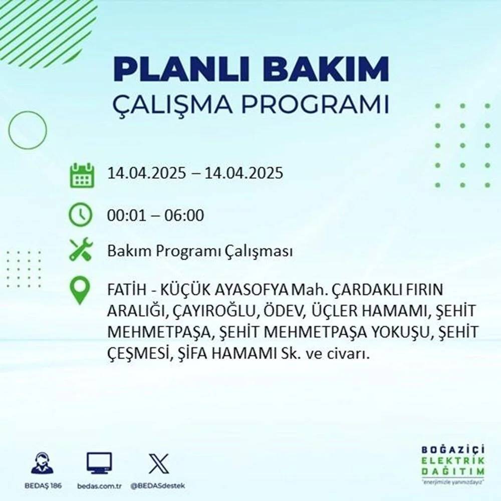 BEDAŞ duyurdu: 23 ilçede elektrik olmayacak! 29
