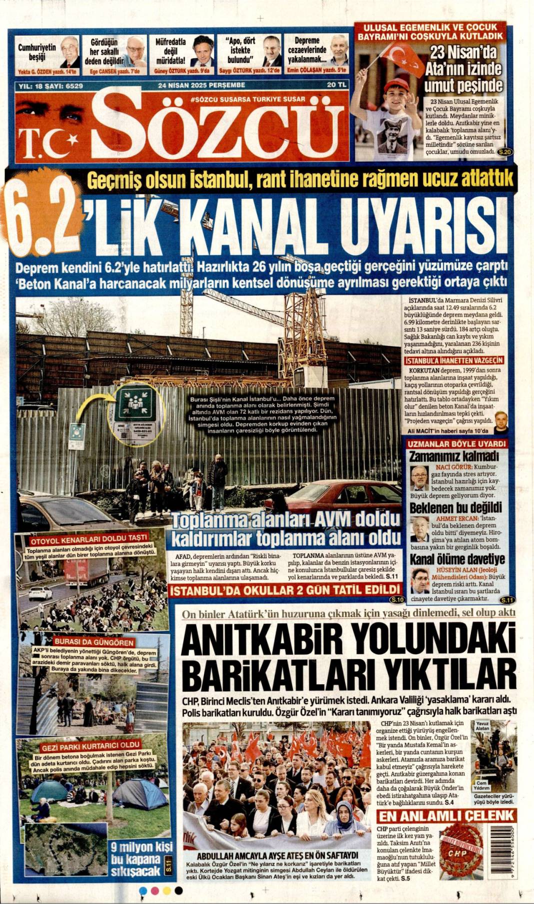6.2'lik depremi gazeteler nasıl gördü? 6
