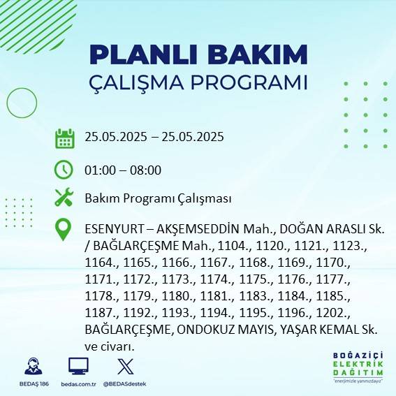 İstanbul’da elektrik kesintisi uyarısı: Hangi ilçelerde kesinti olacak? 9
