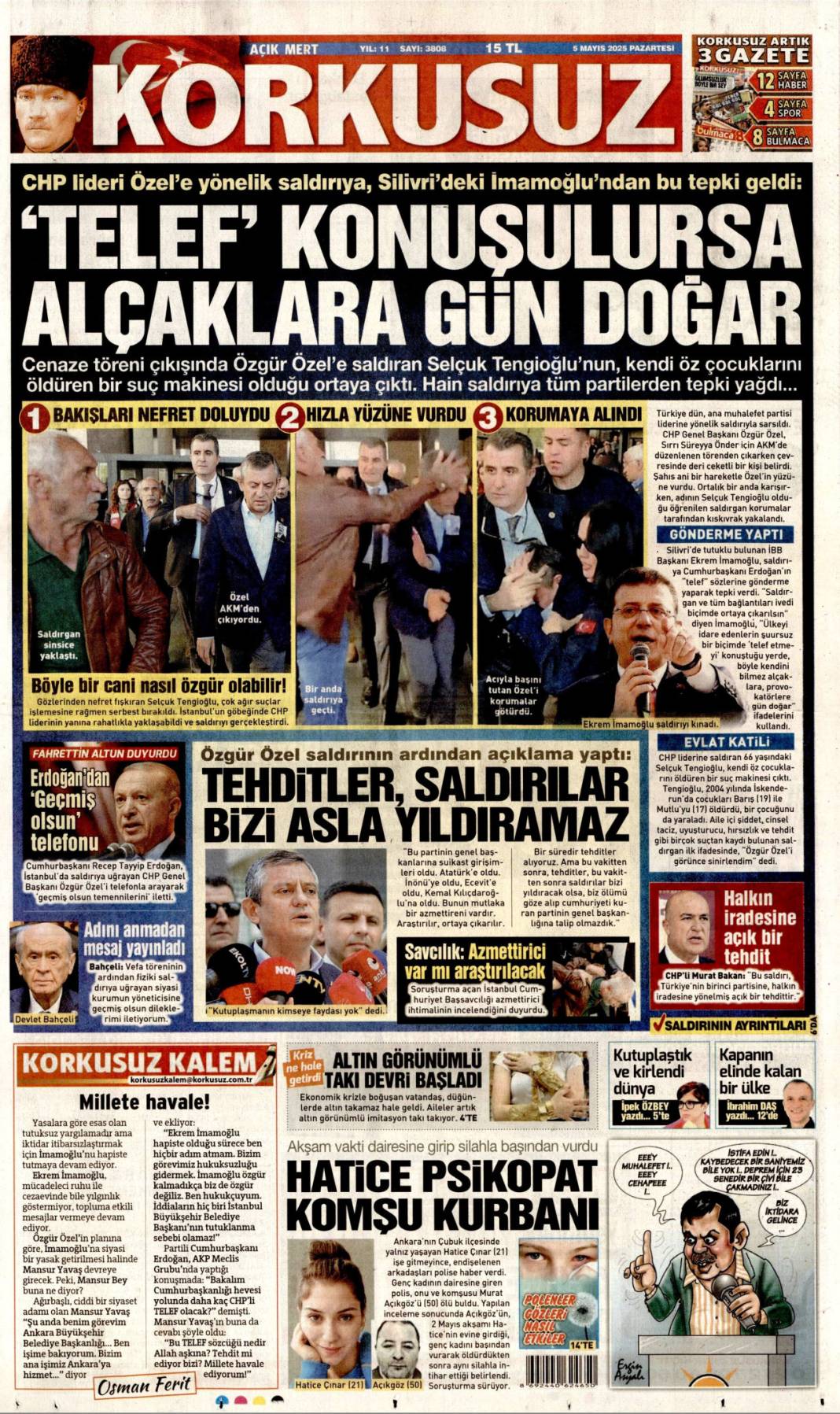 Özgür Özel'e yapılan saldırıyı gazeteler nasıl gördü? 12