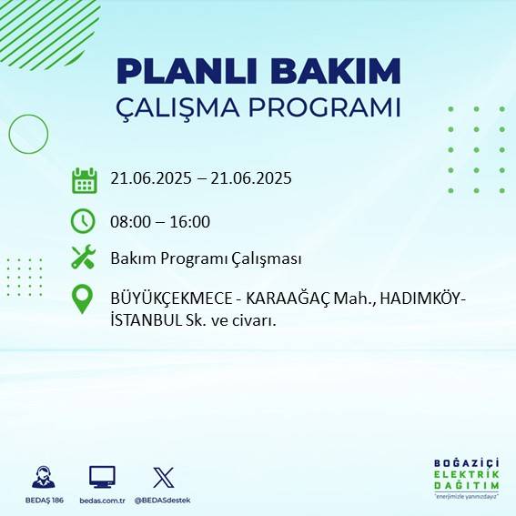 BEDAŞ duyurdu: İstanbul’da 21 Haziran’da elektrik kesintisi yaşanacak ilçeler 10