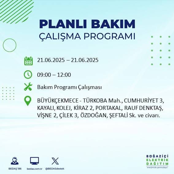 BEDAŞ duyurdu: İstanbul’da 21 Haziran’da elektrik kesintisi yaşanacak ilçeler 6