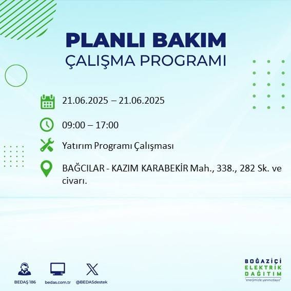 BEDAŞ duyurdu: İstanbul’da 21 Haziran’da elektrik kesintisi yaşanacak ilçeler 1