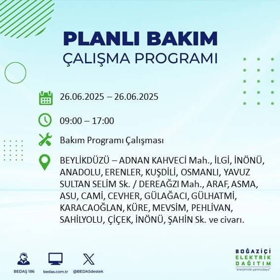 İstanbul’da elektrikler gidiyor! Bu ilçelerde karanlığa hazır olun 26