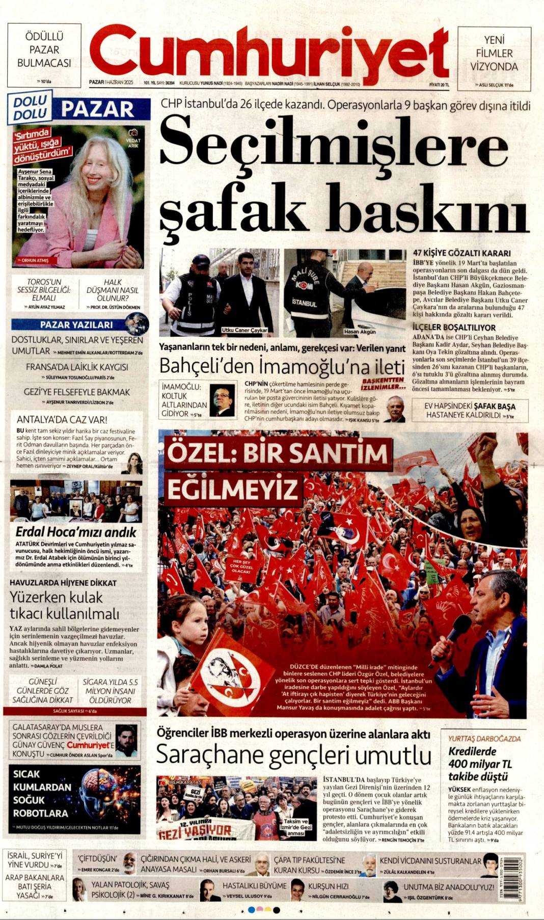 Cumhuriyet gazetesi manşeti