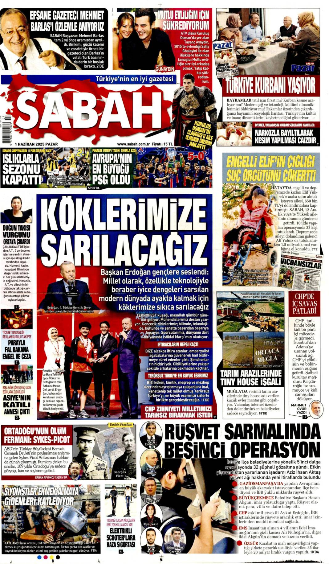 Sabah gazetesi manşeti