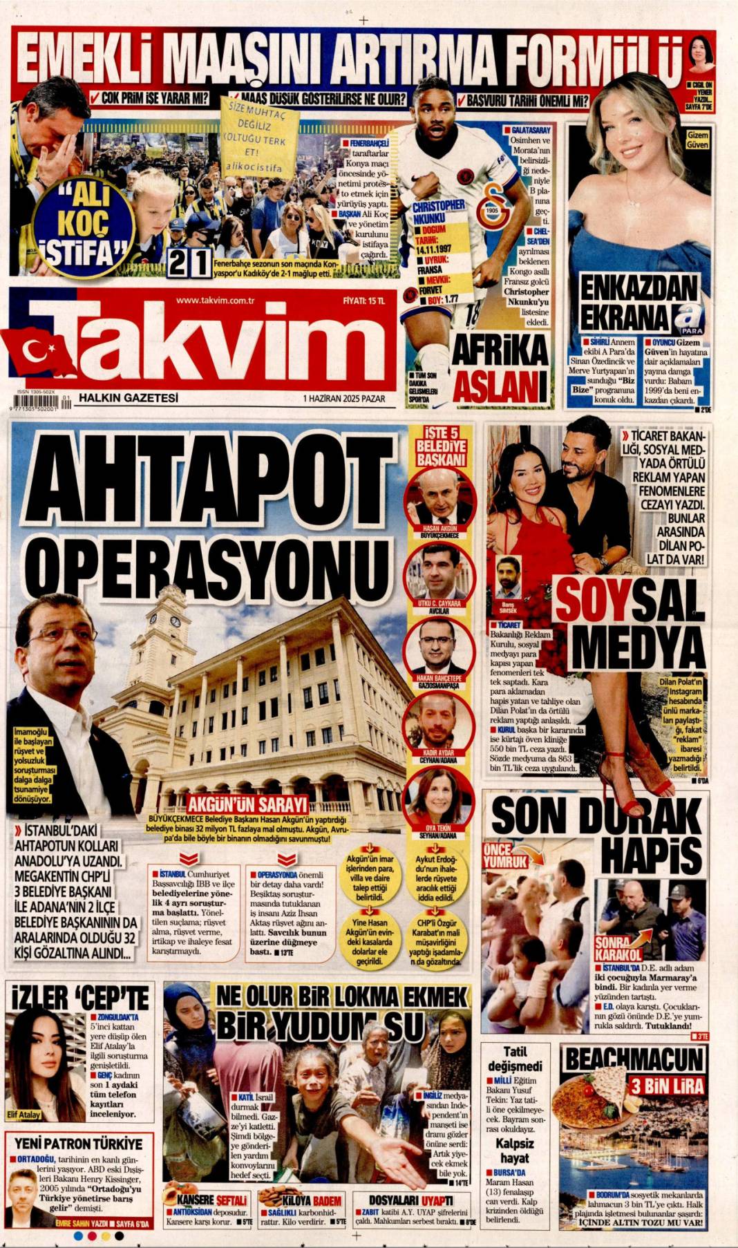 Takvim gazetesi manşeti