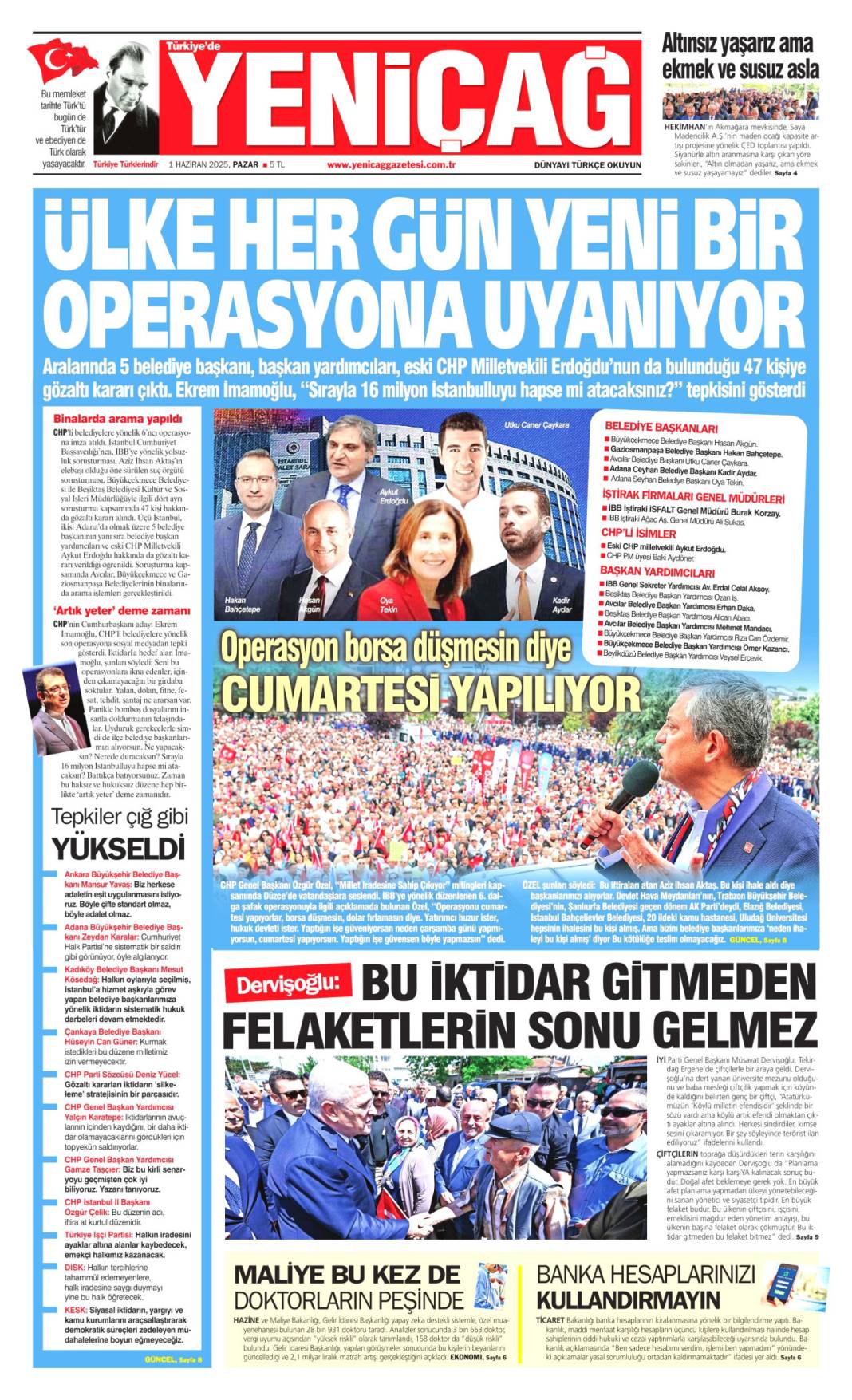 Yeni Çağ gazetesi manşeti