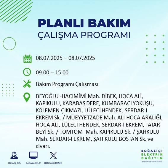 BEDAŞ’tan uyarı: Bu sokaklarda elektrik olmayacak! 33