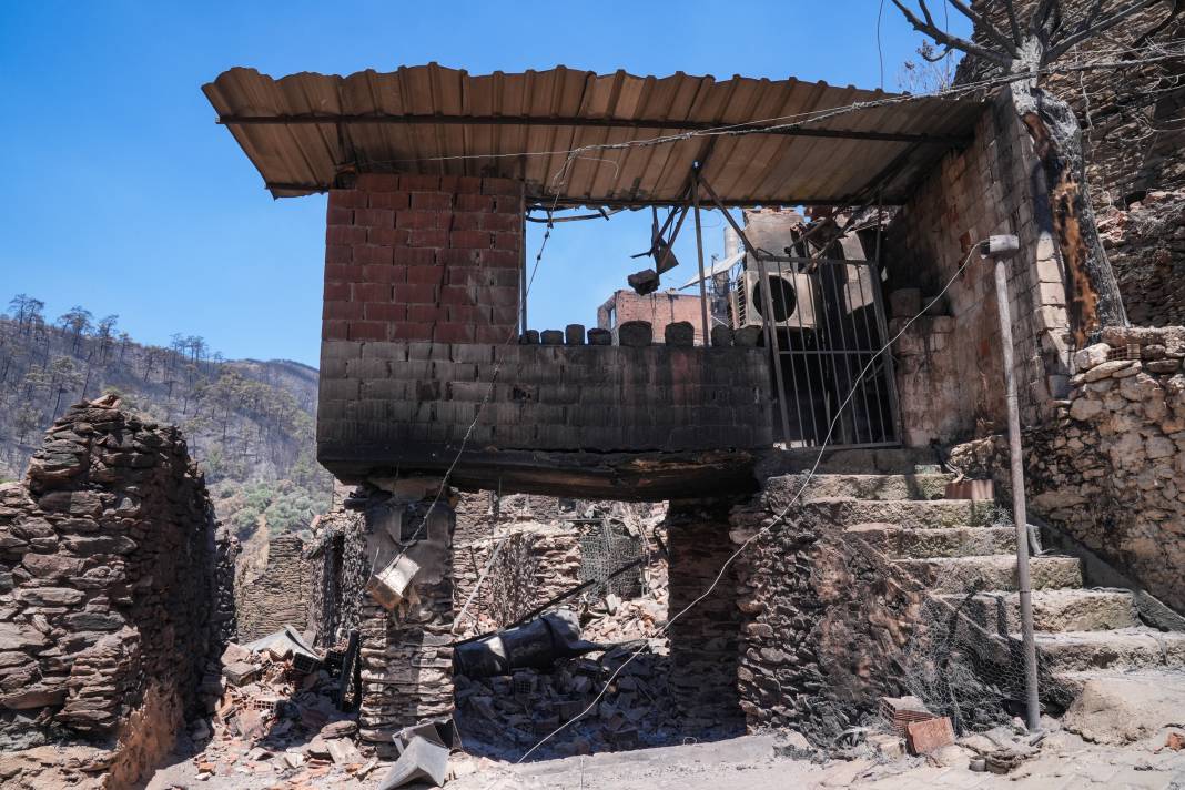 Yangınlardan geriye kül olan ağaçlar ve evler kaldı 12