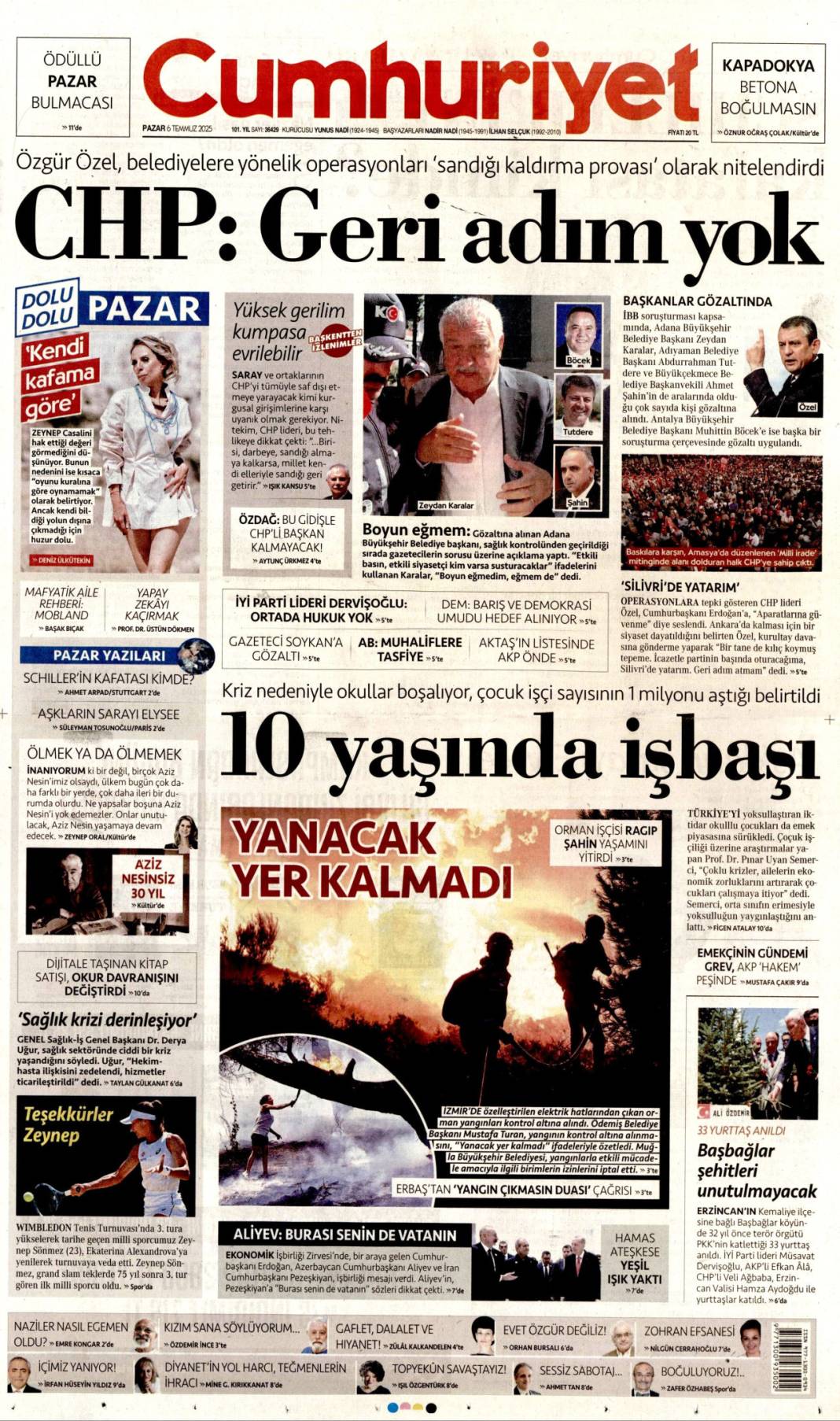 6 Temmuz Pazar günü gazete manşetleri 1