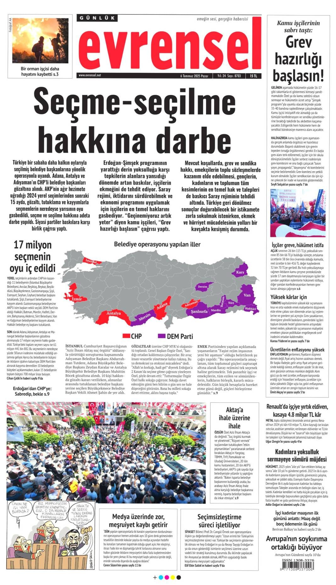 6 Temmuz Pazar günü gazete manşetleri 6