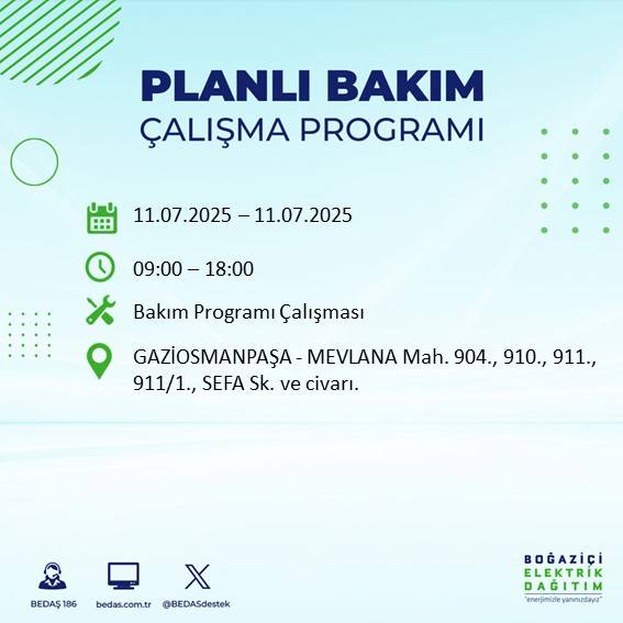 İstanbul’da planlı elektrik kesintisi! BEDAŞ saat ve sokak verdi 57