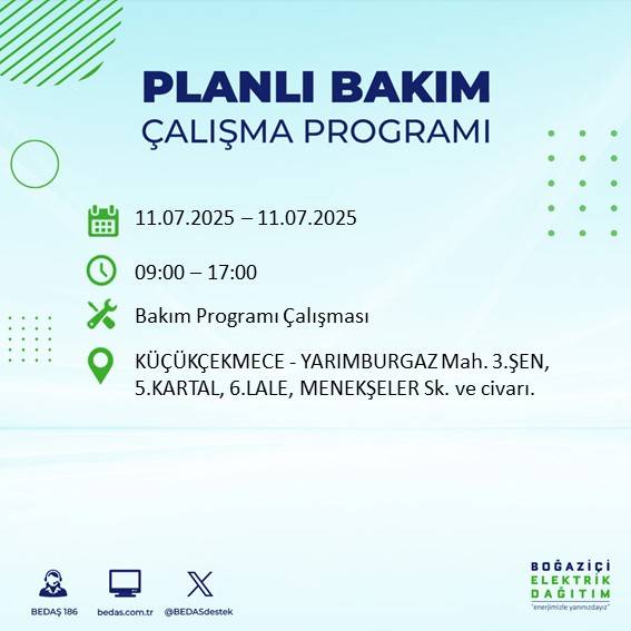 İstanbul’da planlı elektrik kesintisi! BEDAŞ saat ve sokak verdi 47