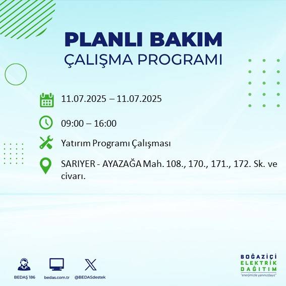 İstanbul’da planlı elektrik kesintisi! BEDAŞ saat ve sokak verdi 37