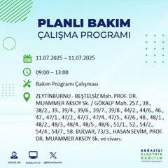 İstanbul’da planlı elektrik kesintisi! BEDAŞ saat ve sokak verdi 45