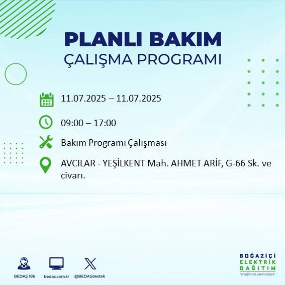 İstanbul’da planlı elektrik kesintisi! BEDAŞ saat ve sokak verdi 6