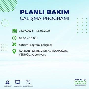 BEDAŞ uyardı:  16 Temmuz'da İstanbul'un bu ilçelerinde elektrikler kesilecek 12