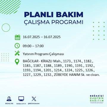 BEDAŞ uyardı:  16 Temmuz'da İstanbul'un bu ilçelerinde elektrikler kesilecek 76