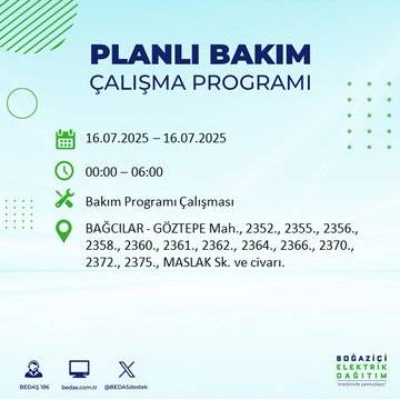 BEDAŞ uyardı:  16 Temmuz'da İstanbul'un bu ilçelerinde elektrikler kesilecek 68
