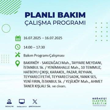 BEDAŞ uyardı:  16 Temmuz'da İstanbul'un bu ilçelerinde elektrikler kesilecek 78