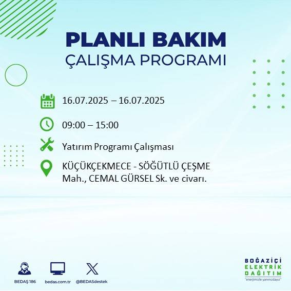 BEDAŞ uyardı:  16 Temmuz'da İstanbul'un bu ilçelerinde elektrikler kesilecek 4