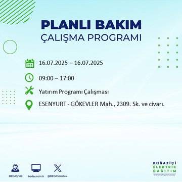 BEDAŞ uyardı:  16 Temmuz'da İstanbul'un bu ilçelerinde elektrikler kesilecek 52